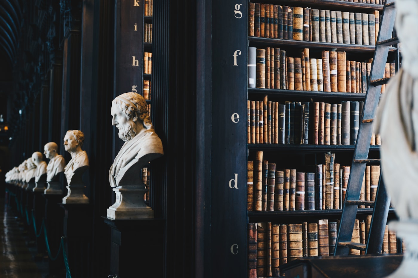 Biblioteca jurídica con estanterías de volúmenes encuadernados